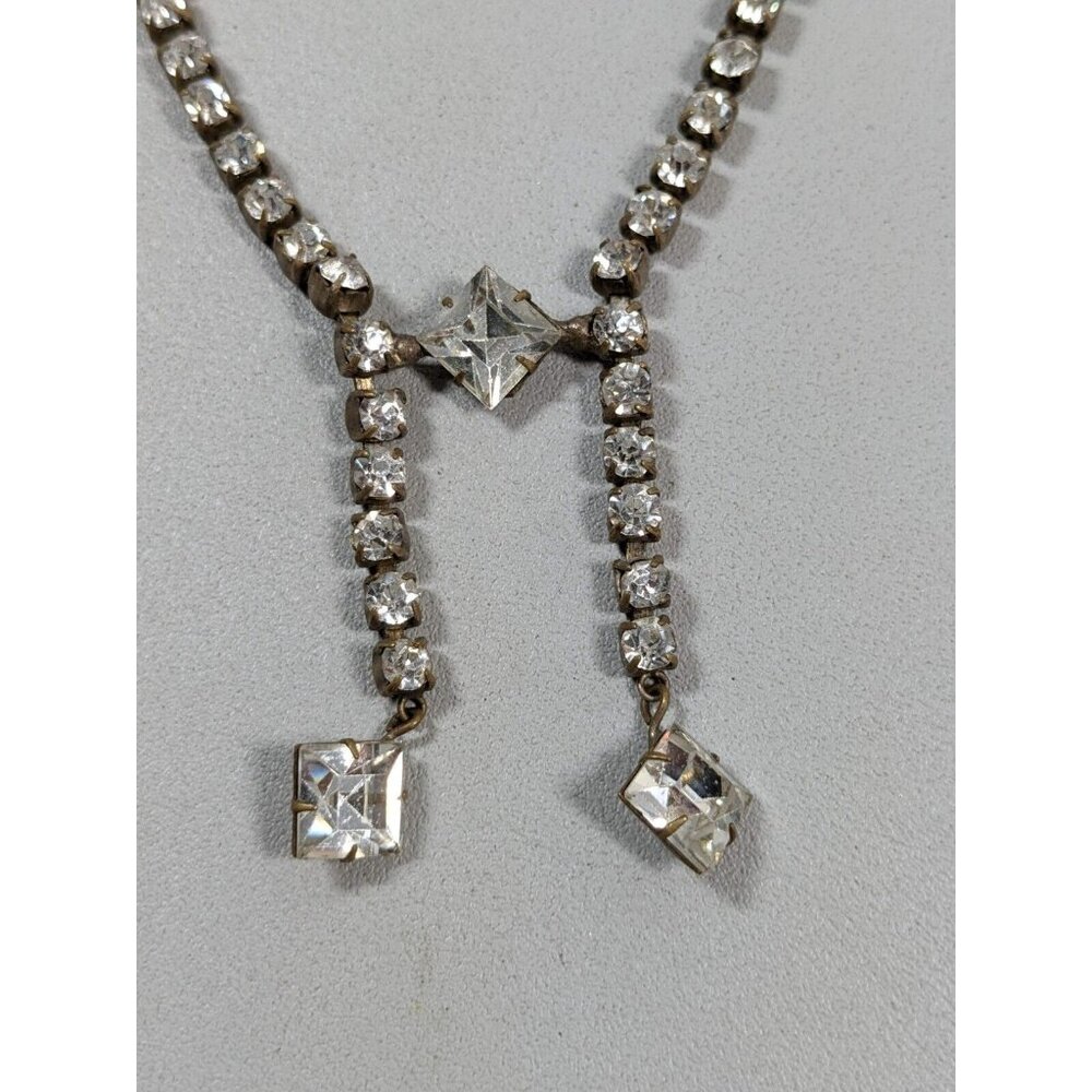 Vintage Czechoslovakia Bronze Tone Crystal Rhinestone Art Deco Tennis Necklace - Picture 3 of 11